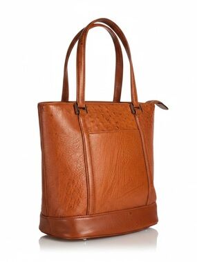 Genuine Ostrich Leather Tote Bag Satchel Orange Terracotta Exotic Skin Handbag